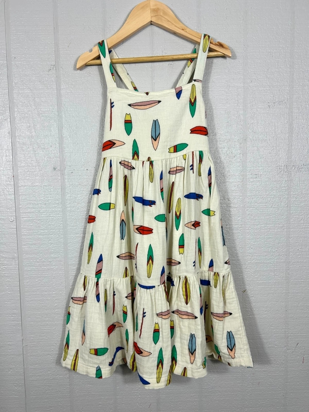 Girls' Cream Feather-Print Tiered Sundress